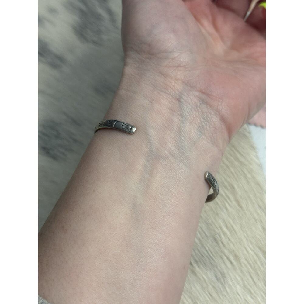 Sterling Silver Blue Ridge Turquoise Stamped Cuff Bracelet Stacker Single Stone - Picture 15 of 16